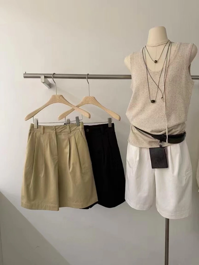 【南希】22053 韩系净版宽松立体百搭复古层次感休闲五分裤（裤长50）