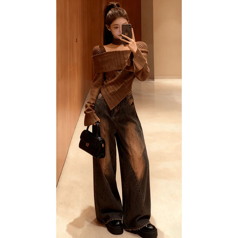 废土风美拉德韩系针织衫套装裤2025早秋穿搭一整套又酷又飒两件套