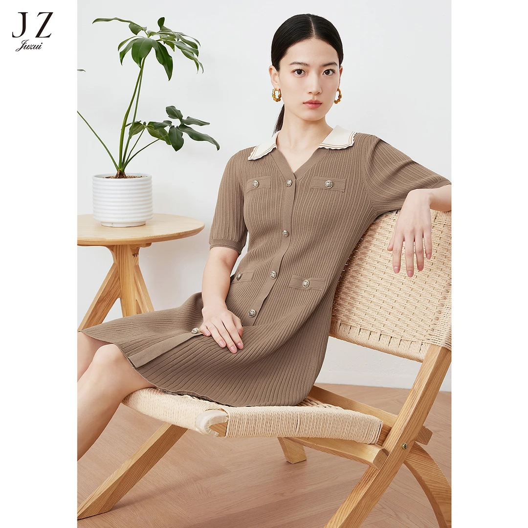 【安雅专属】玖姿JTDC31408肌理条纹针织连衣裙女小个子显瘦裙子