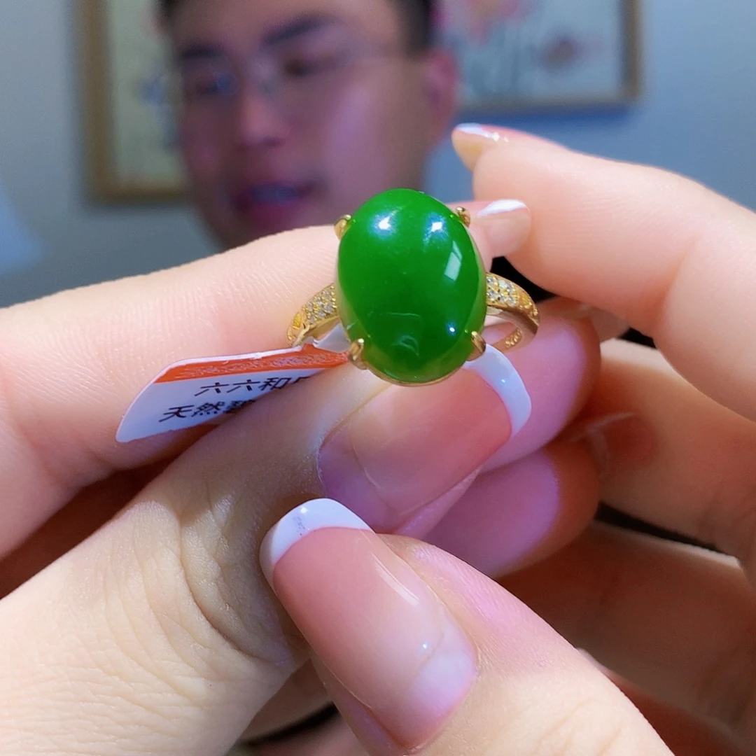 和田玉（碧玉）戒指银S925镀金镶嵌
