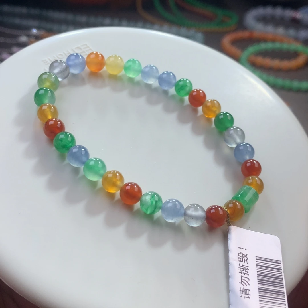 翡翠未镶嵌手链毕业款冰浓艳彩多宝单圈卡5.9~6.4