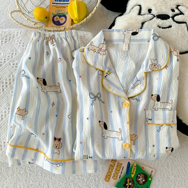 蝴蝶结小狗云朵棉睡衣春夏秋季女款爆款2025新款家居服套装短袖裤