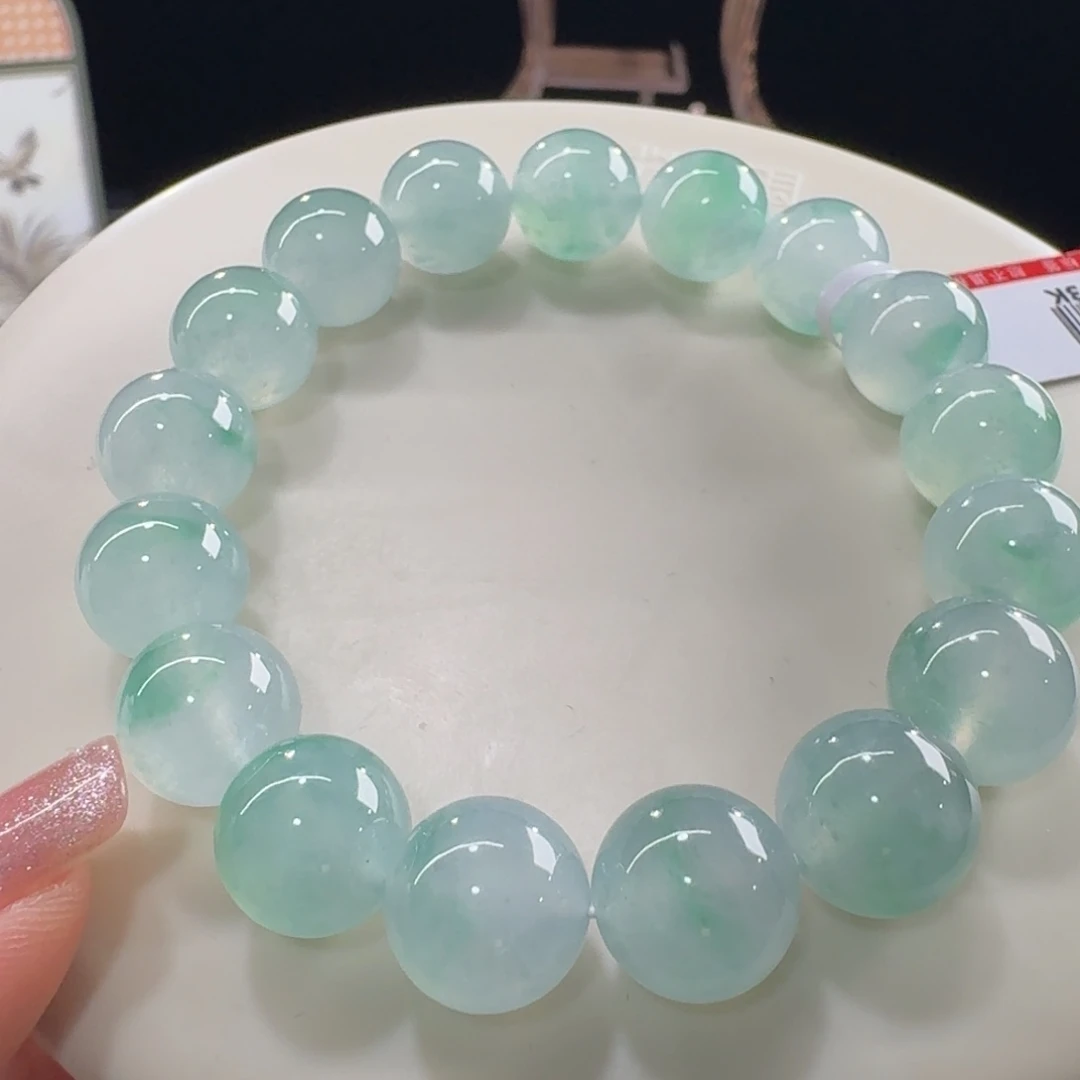 未镶嵌手串翡翠出水芙蓉！巨巨漏！冰飘金丝绿串卡12