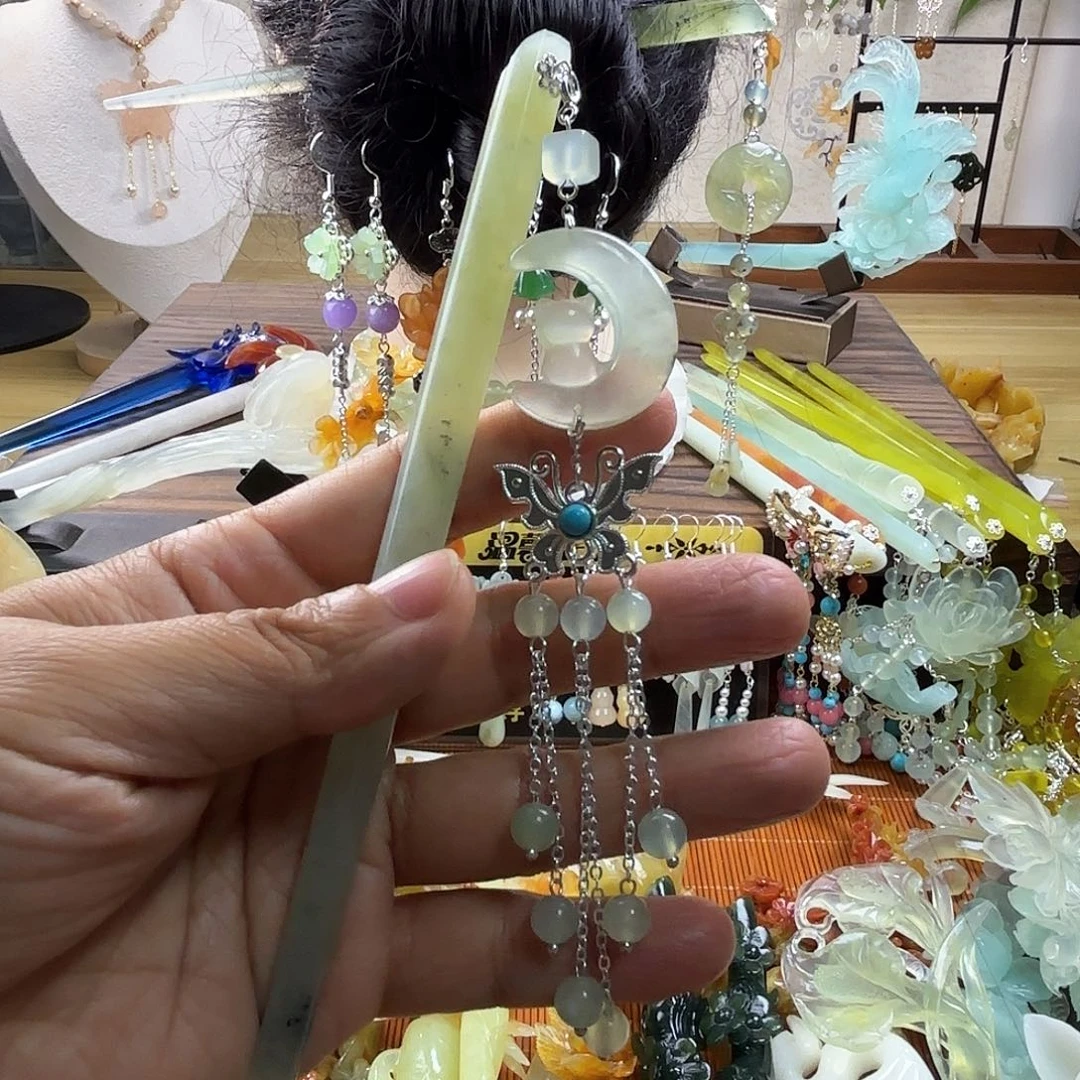 蛇纹石玉合金发饰
