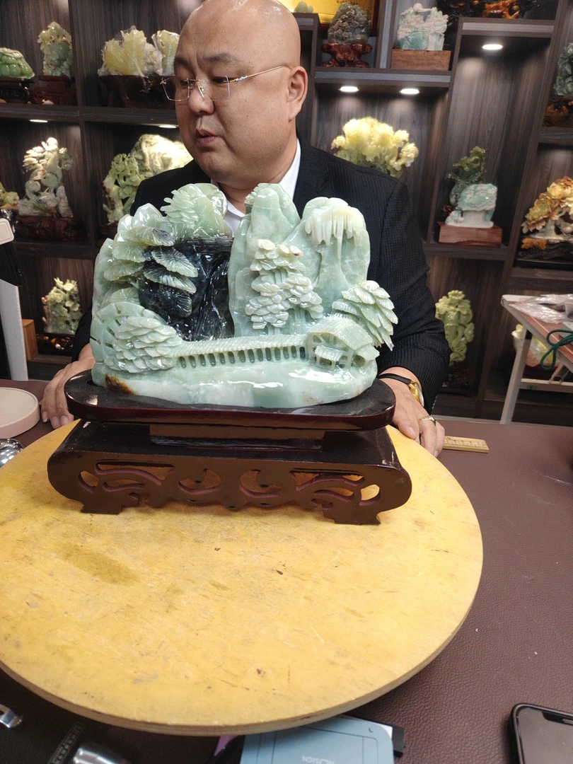 冰绿山水摆件原创创意作品居家办公摆放