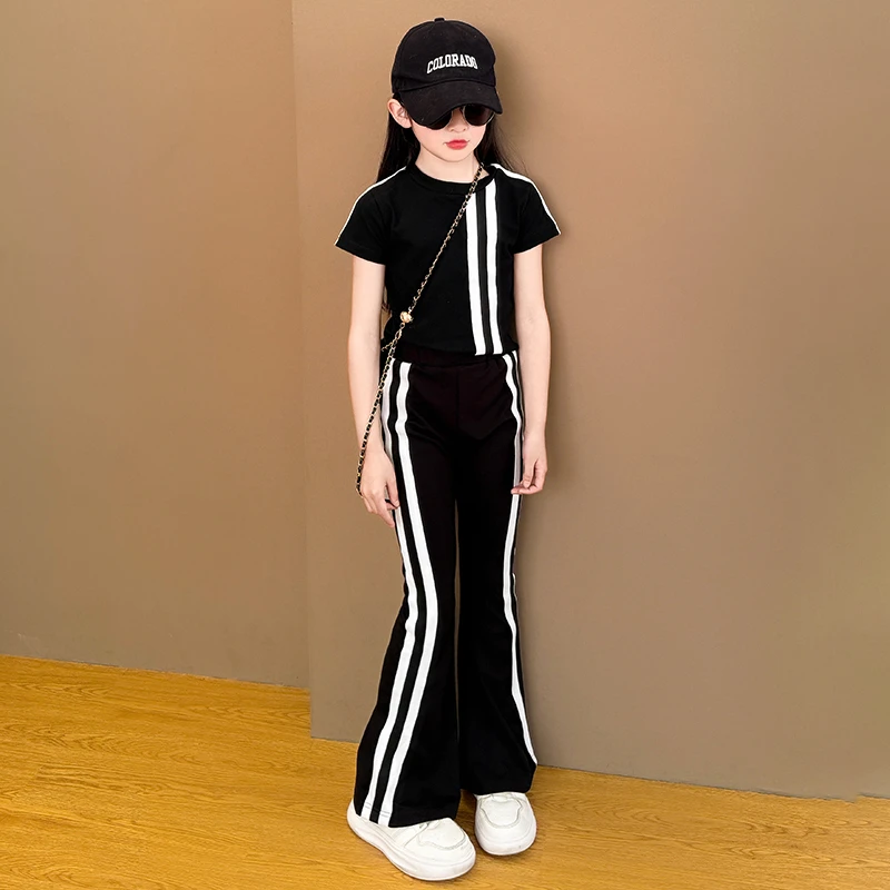 女童夏装套装2025新款洋气中大童休闲风日常运动风上衣长裤两件套