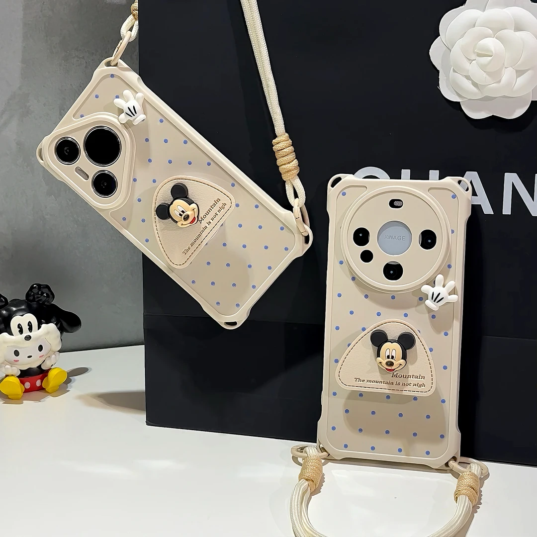 雅天立波点米奇支架挂绳适用苹果16手机壳华为P70vivoppo小米15套