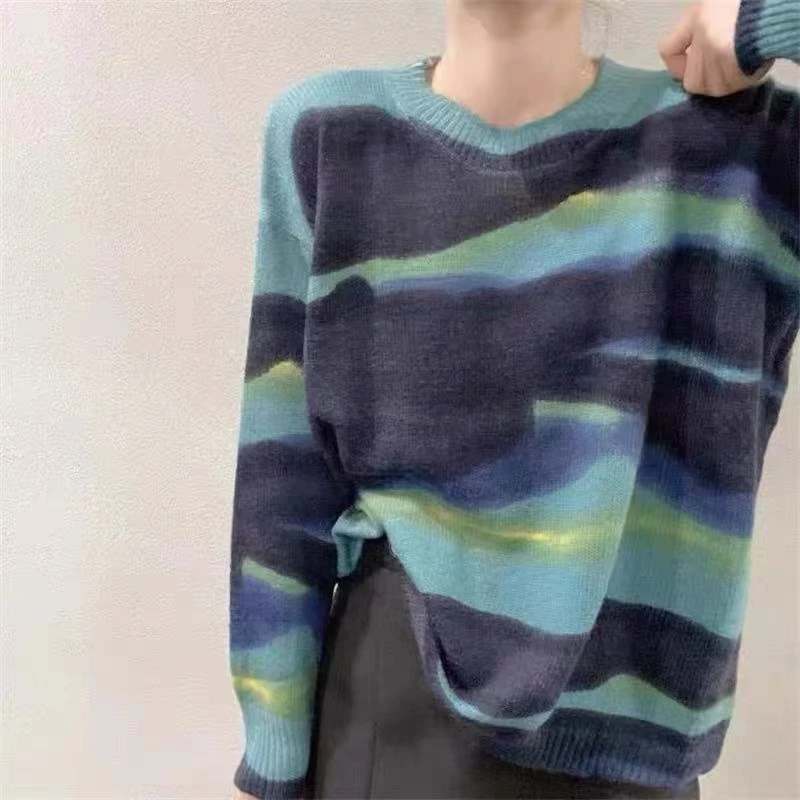 海洋蓝//韩版时尚百搭宽松显瘦气质女士针织套头毛衣92024