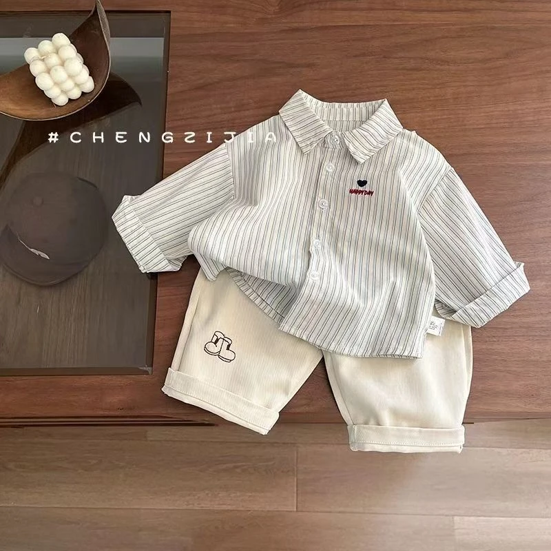 2025秋季儿童新款纯棉卡通印花洋气长袖衬衫男宝透气百搭小童衬衫