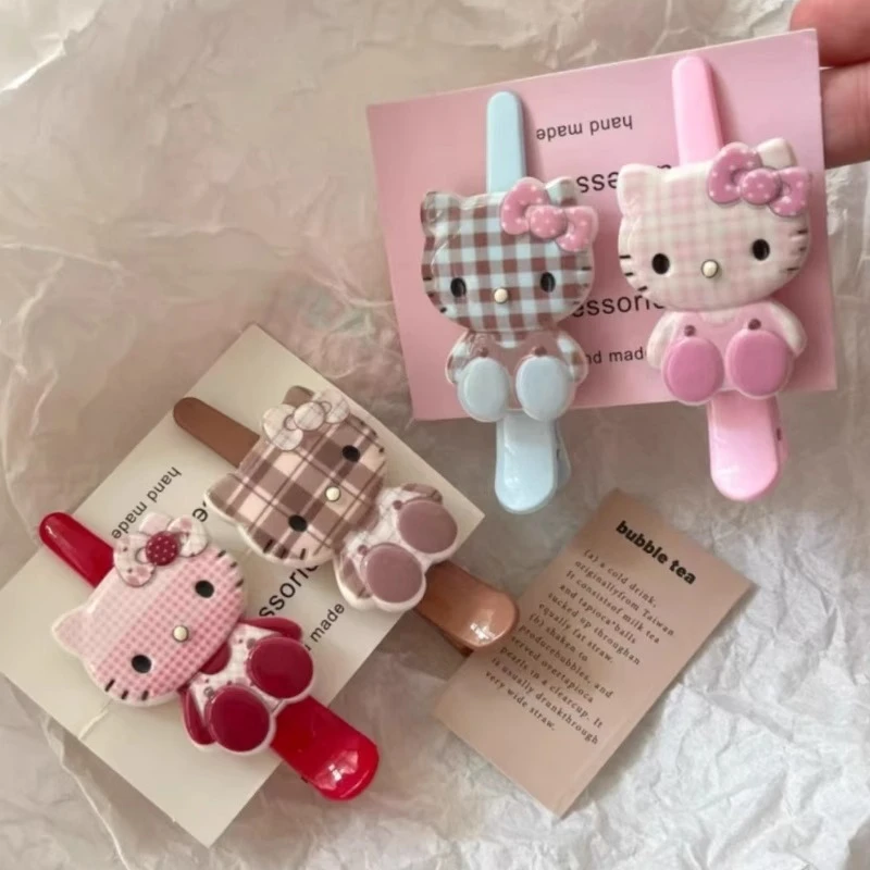 可爱格纹kitty系列大号鸭嘴夹少女化妆敷面膜发卡碎发夹刘海边夹