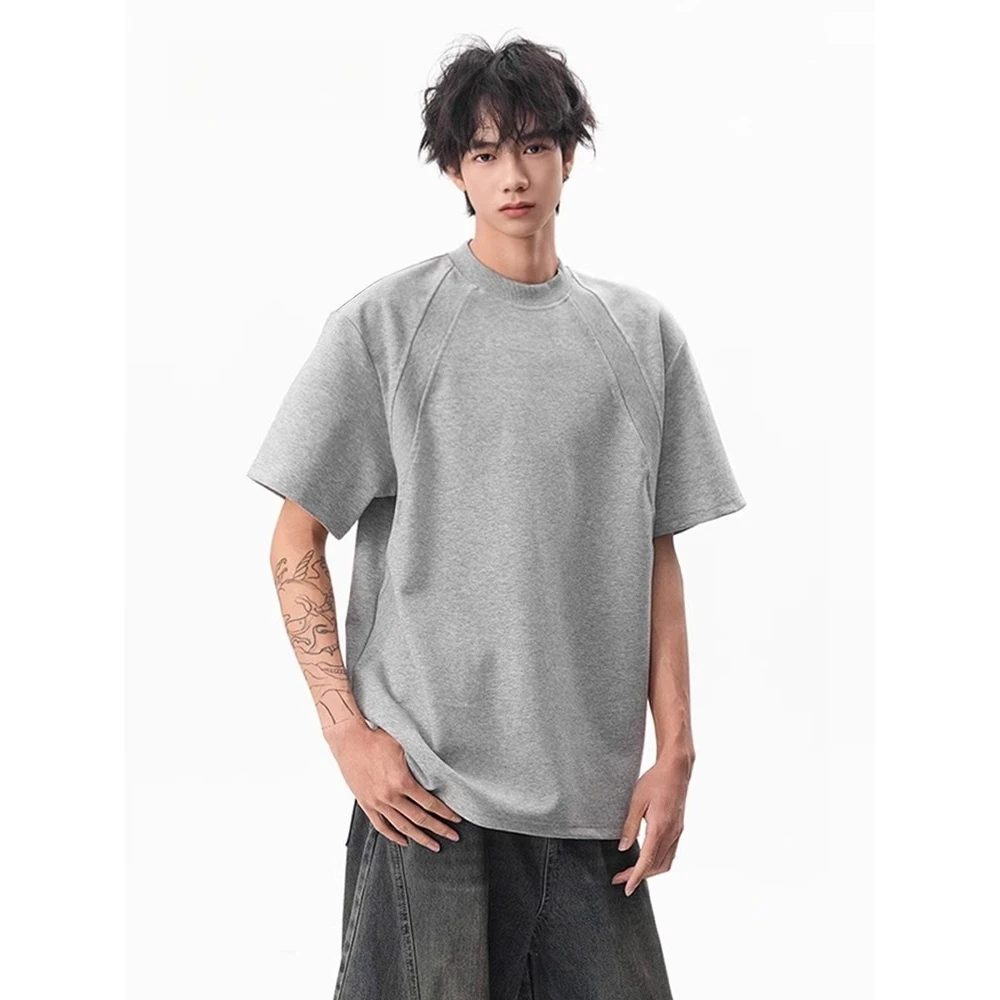 空气层拼接男生短袖t恤270G气场强大高级感男装美式boxy版型半袖