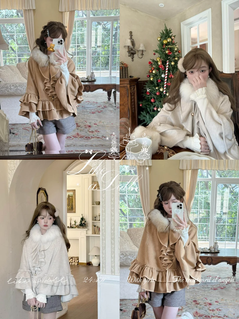 千金氛围感斗篷女冬季设计感毛领呢大衣