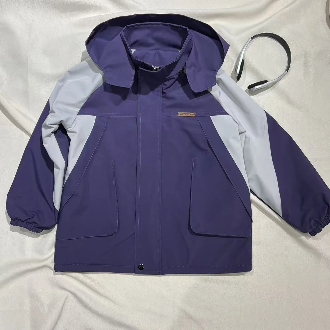 男童秋冬紫色加摇粒绒厚外套时尚运动百搭厚外套