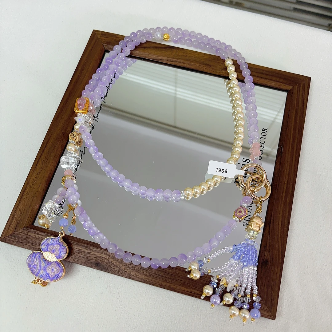 1966-宋锦紫定胜双面葫芦斜挎新中式国风手机链