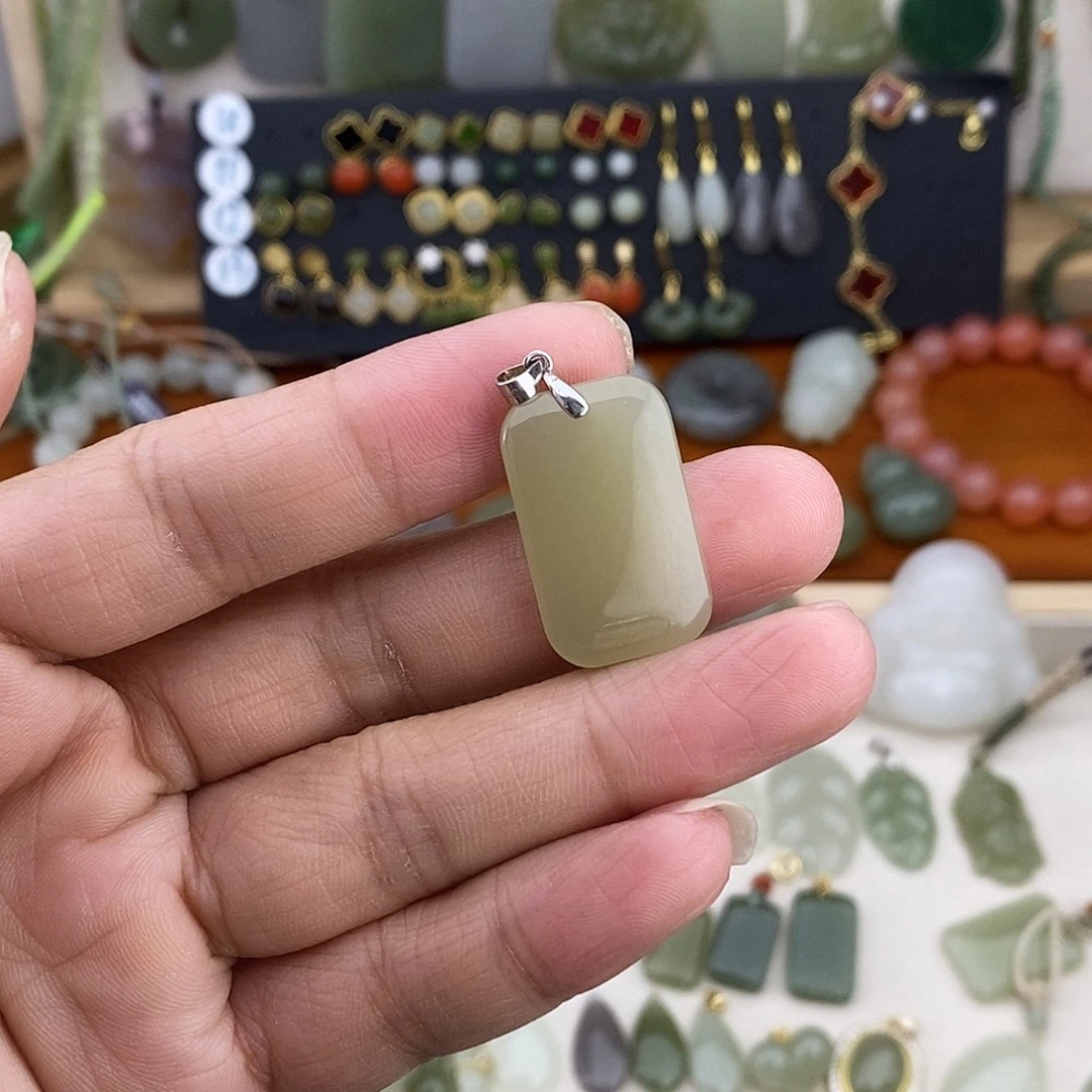 和田玉银S925镶嵌吊坠(不含链)