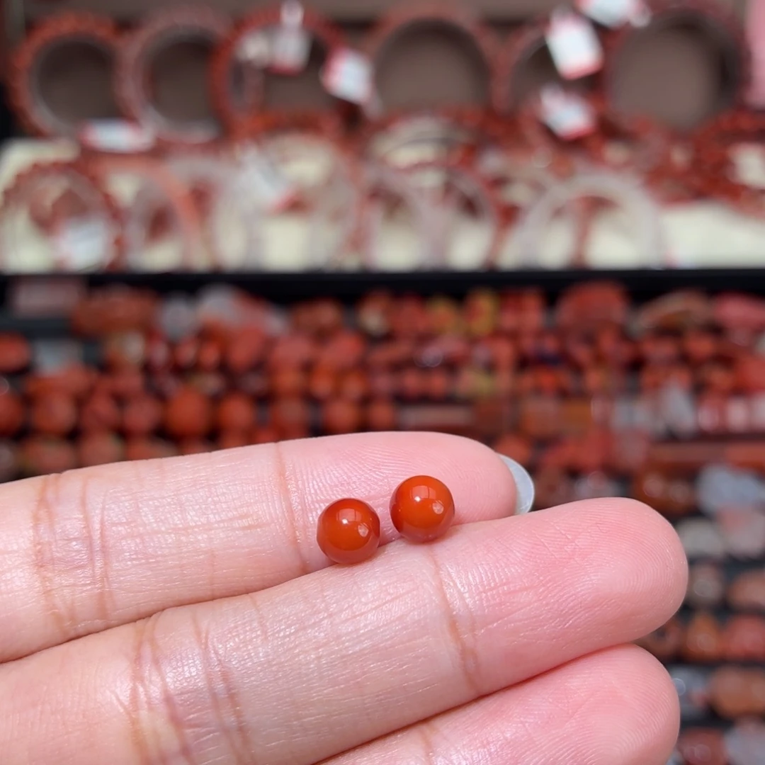 南红玛瑙银S925镀金镶嵌颈饰单珠一对卡6