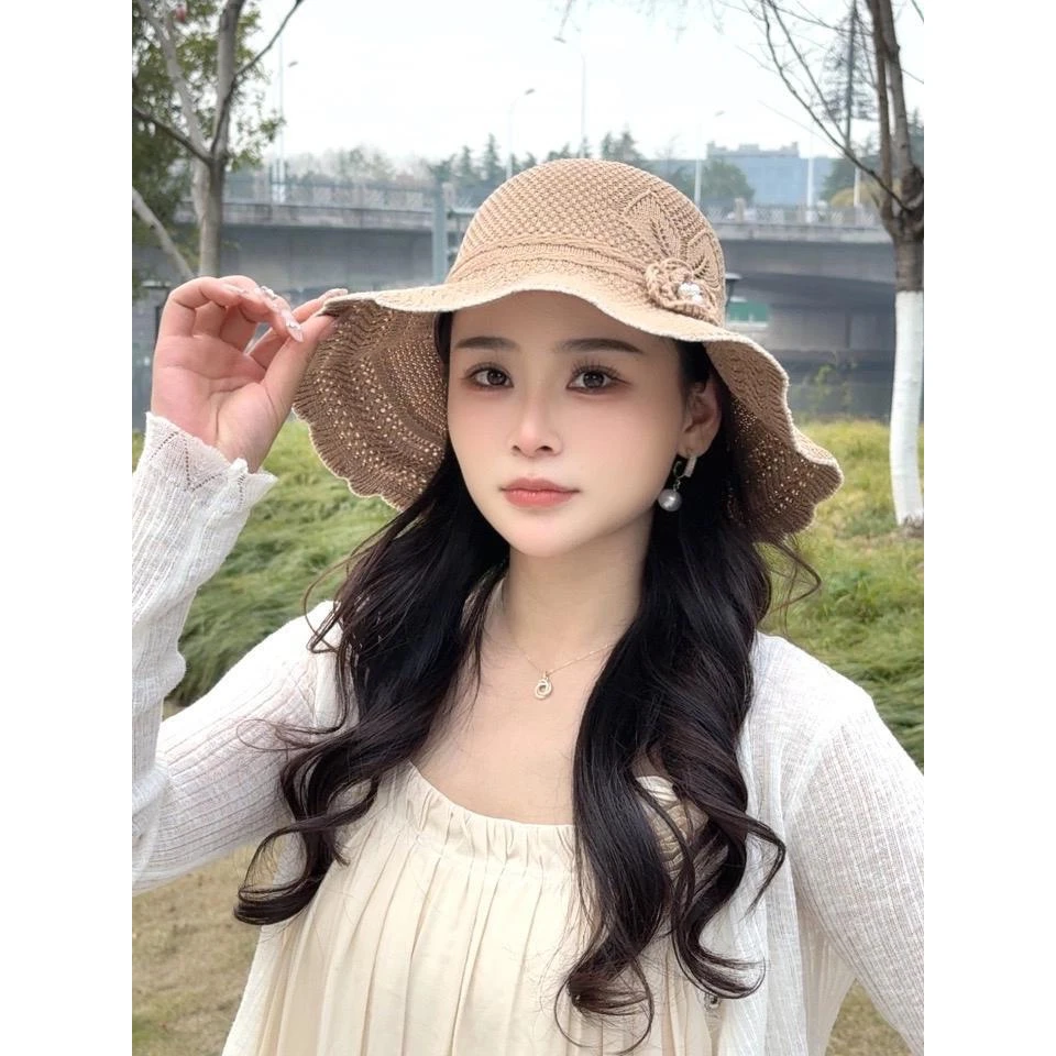 【屋顶花园】2025新款春夏帽子女波浪大檐沙滩帽遮阳防晒户外渔夫款