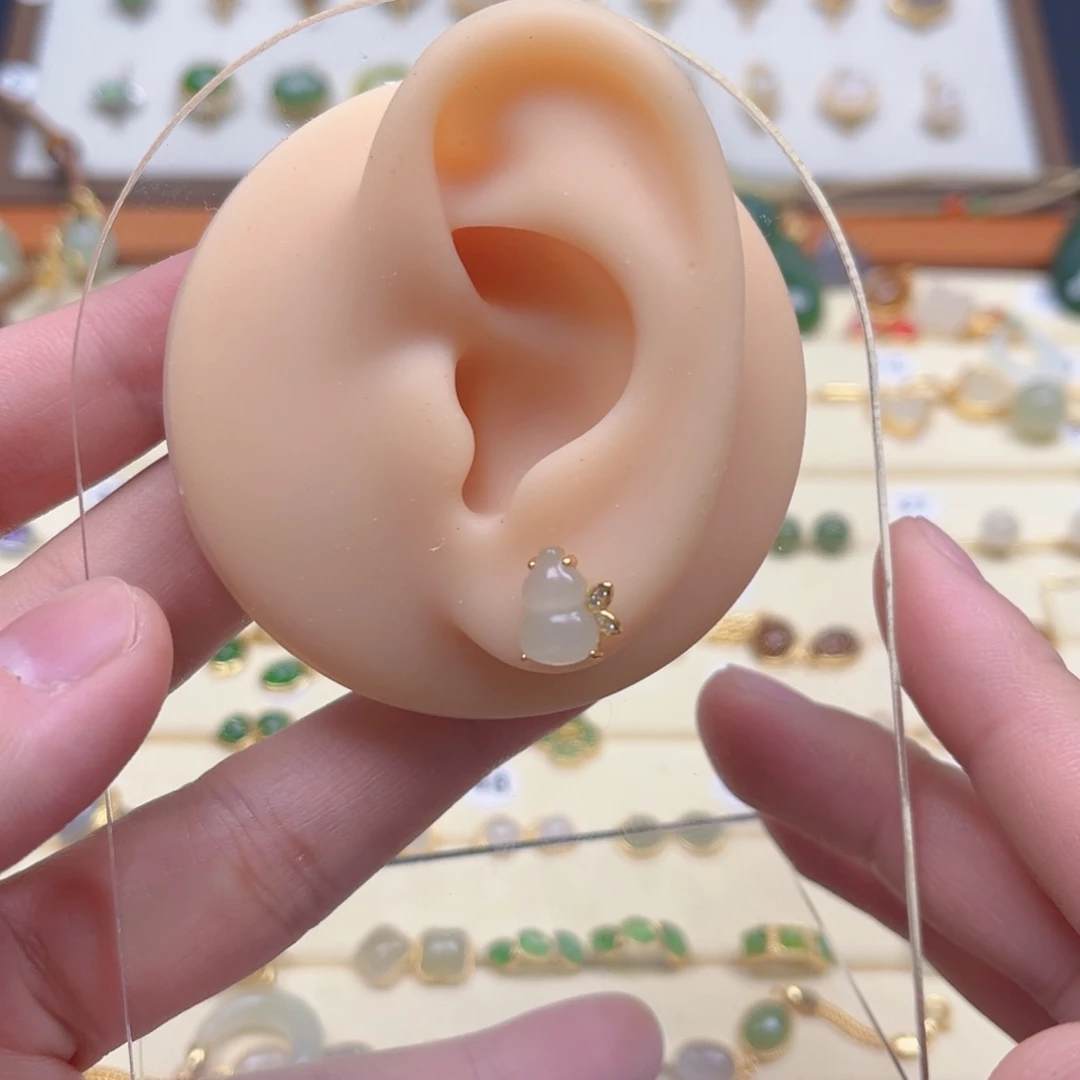 和田玉银S925镶嵌耳饰