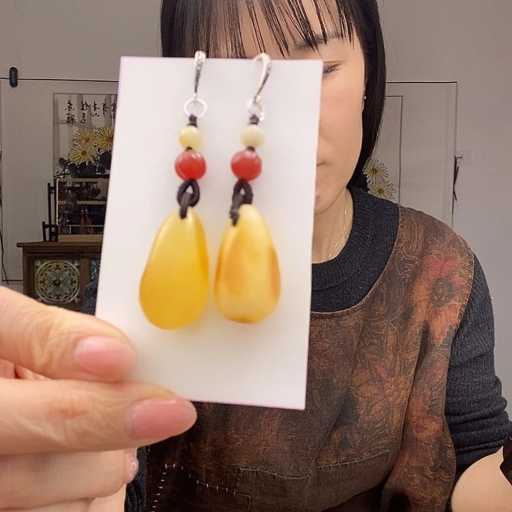 蜜蜡耳饰未镶嵌耳饰