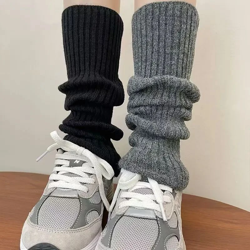40cm纯色袜套女秋冬季加绒深灰色针织腿套搭配鲨鱼裤雪地靴堆堆袜