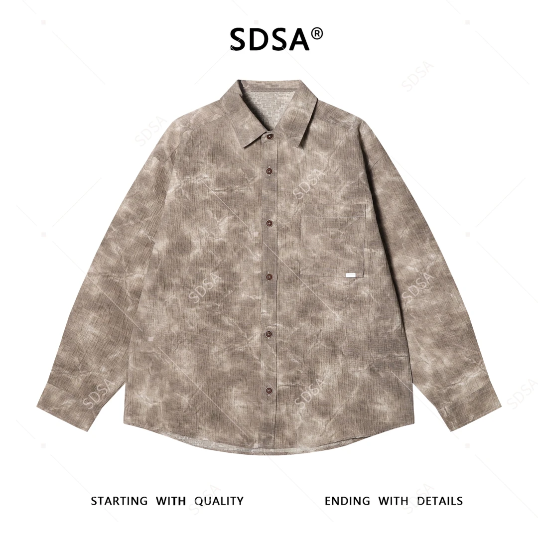 SDSA男士秋冬新款痞帅男装宽松扎染翻领纽扣长袖衬衫时尚轻奢衬衣