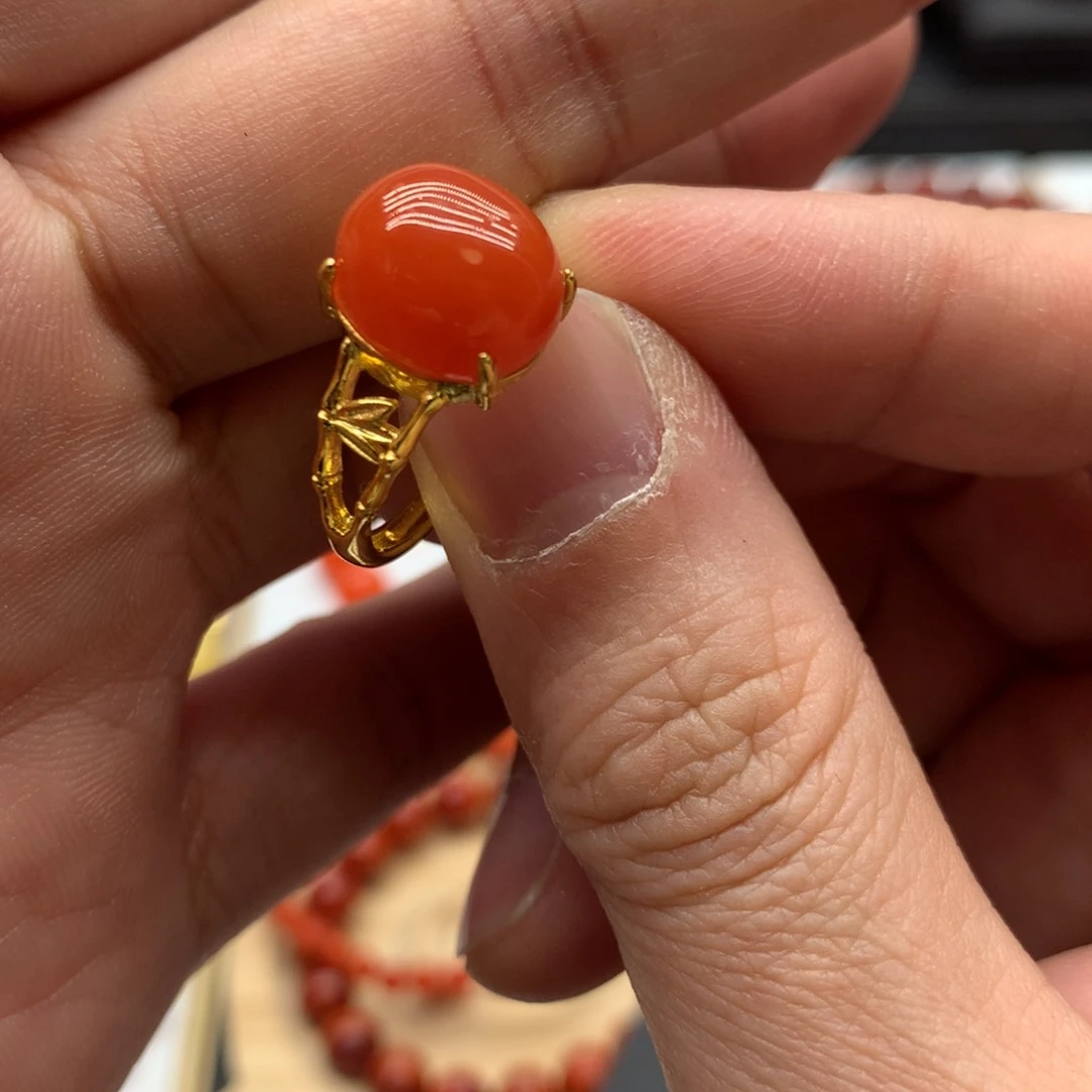 南红玛瑙戒指银S925镀金镶嵌鸟***飞