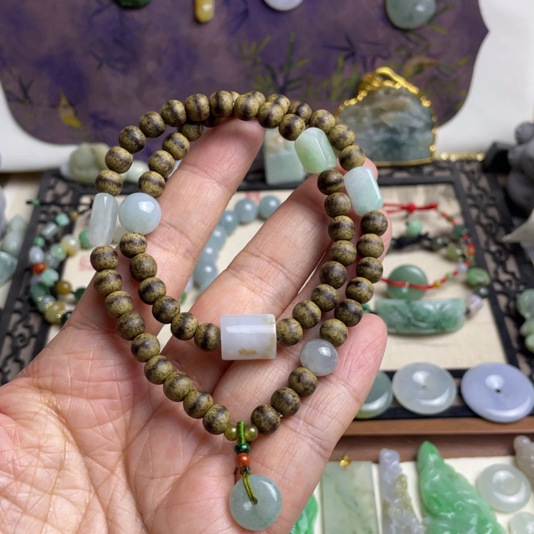 翡翠未镶嵌手链设计款双圈手链