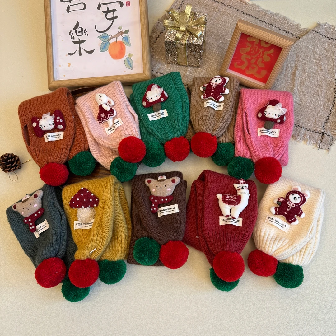 韩系圣诞新年系列儿童围巾百搭交叉卡通风氛围感围脖