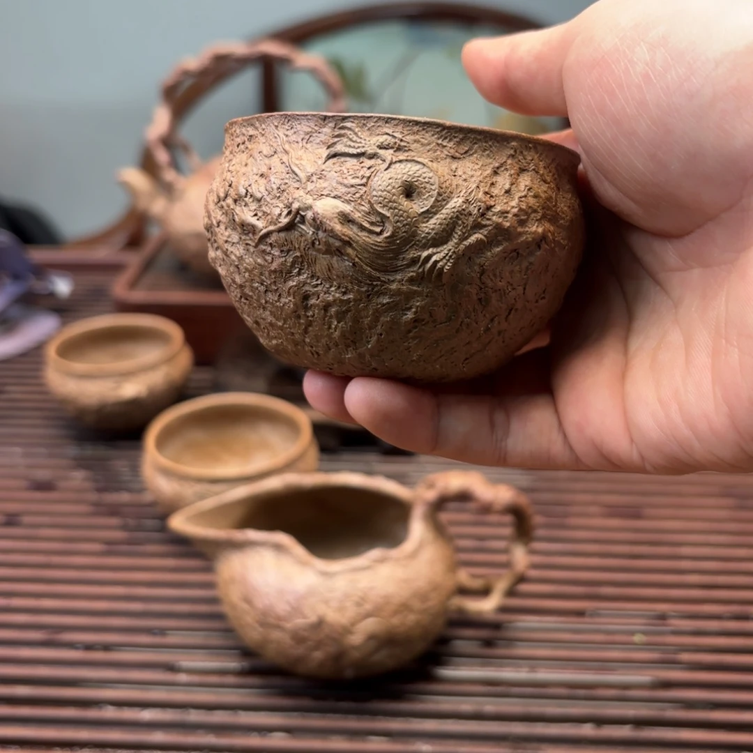 紫砂茶杯隐龙龙蛋加杯子