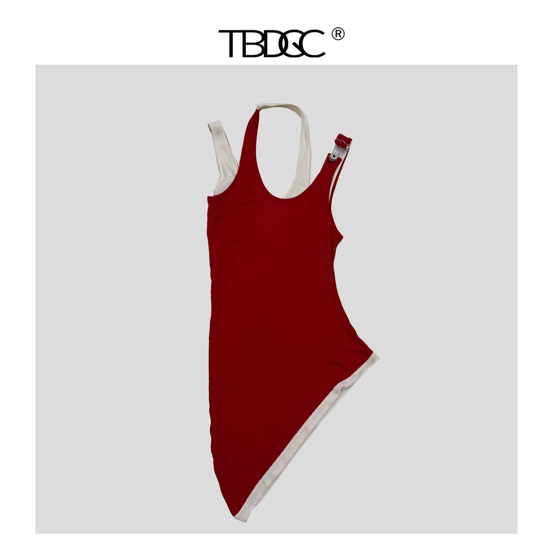 现货 小众设计师款 女款双色背心 合身版型 斜边剪裁