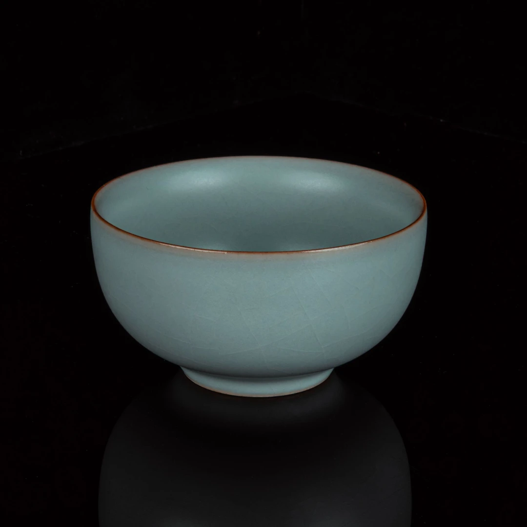 敛口杯天青色汝窑茶杯圆杯可养开片复古陶瓷品茗功夫茶具