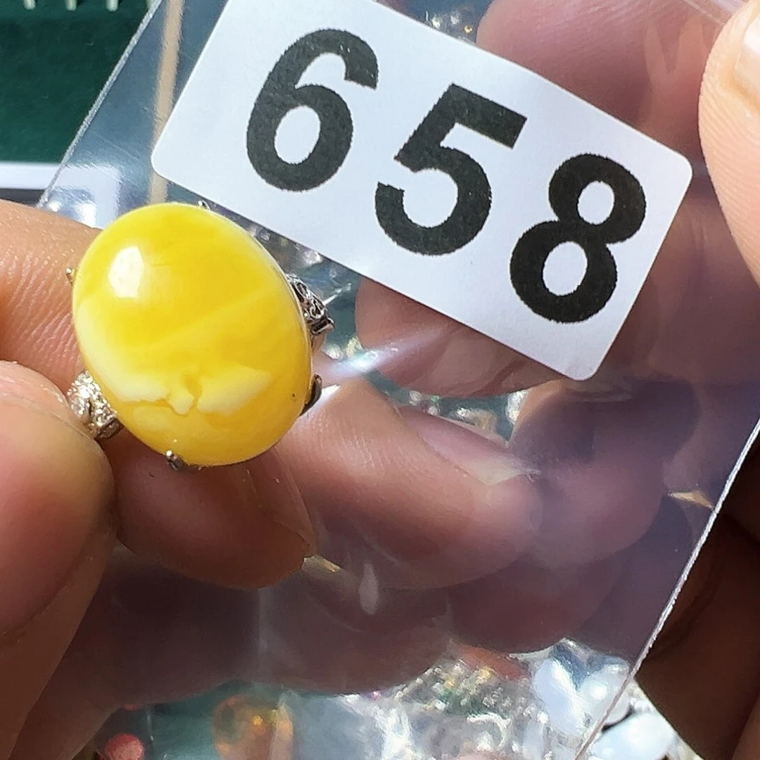 蜜蜡戒指银S925镶嵌?****