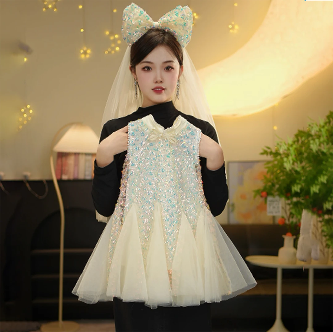 【LW人鱼公主】2025女童夏季新款高端定制渐变人鱼亮片裙头纱公主裙