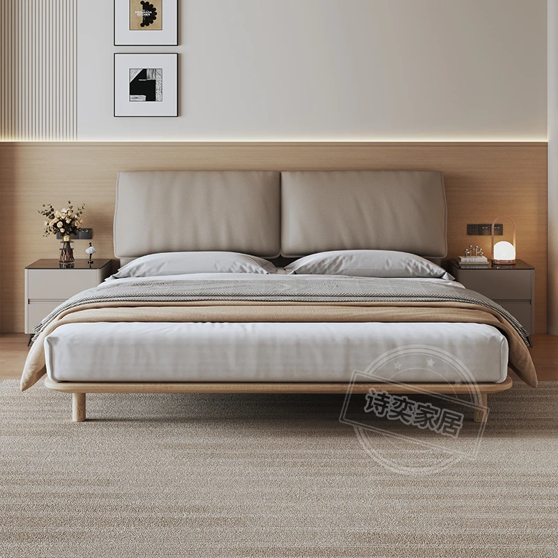 大象耳朵牛皮床主卧高端大气1.5米1.8米双人意式极简轻奢悬浮大床