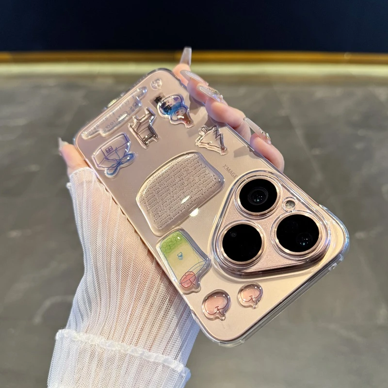 创意diy适用于华为pura80手机壳超薄透明无边框p80pro+立体雪人女