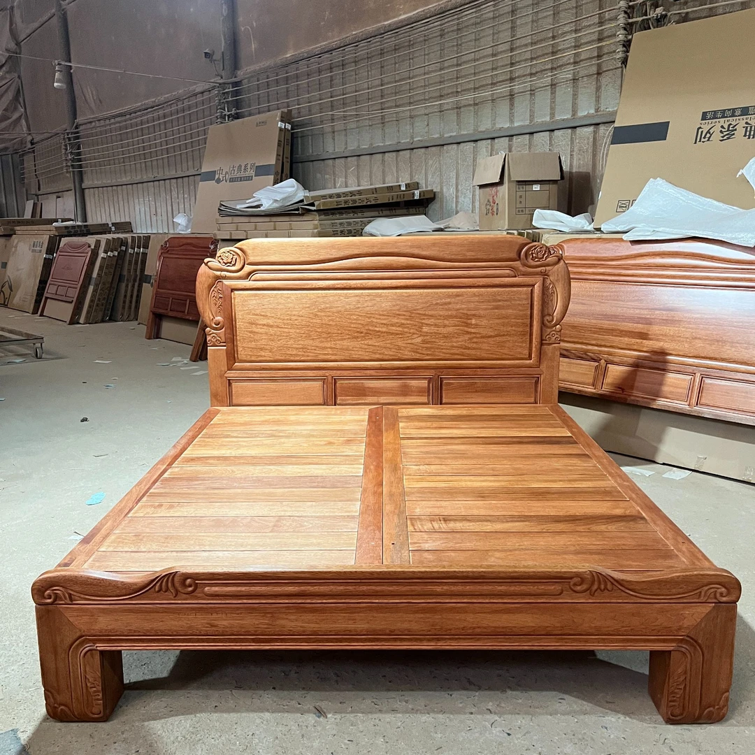 6029木蜡油工艺红檀木古典新中式仿古大床家用储物全原木主卧床