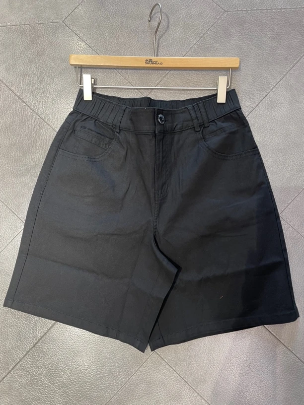 水淼新款0486时尚百搭夏季黑色简约中裤