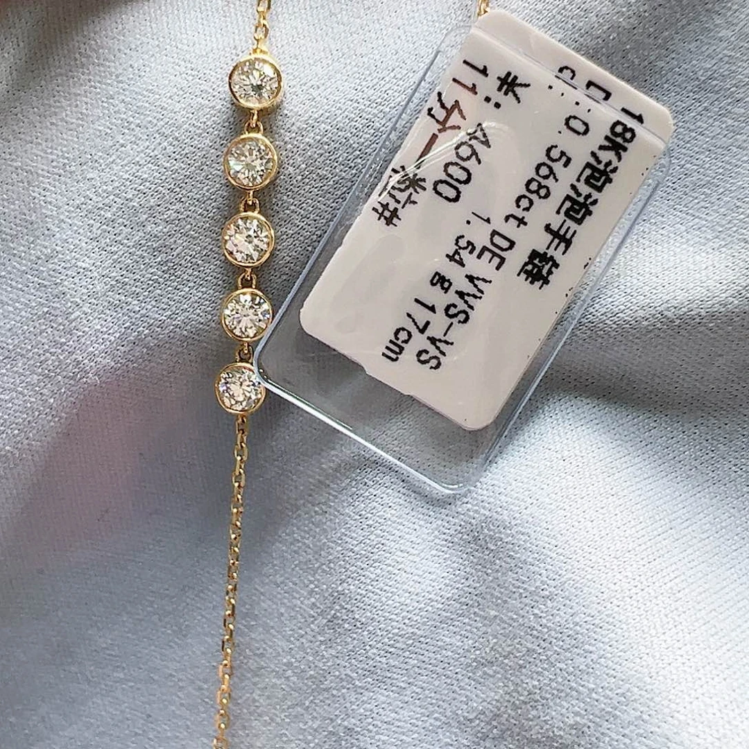 实验室培育钻石18K金镶嵌0.568克拉K黄泡泡手链单颗约11分17cm