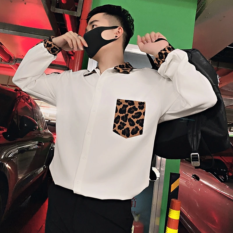秋季社会小伙痞帅豹纹高级感潮流衬衫外套男