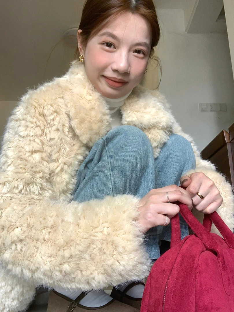 人造皮草 韩系冬季毛绒绒羊羔毛外套女高级感年轻毛毛皮草上衣