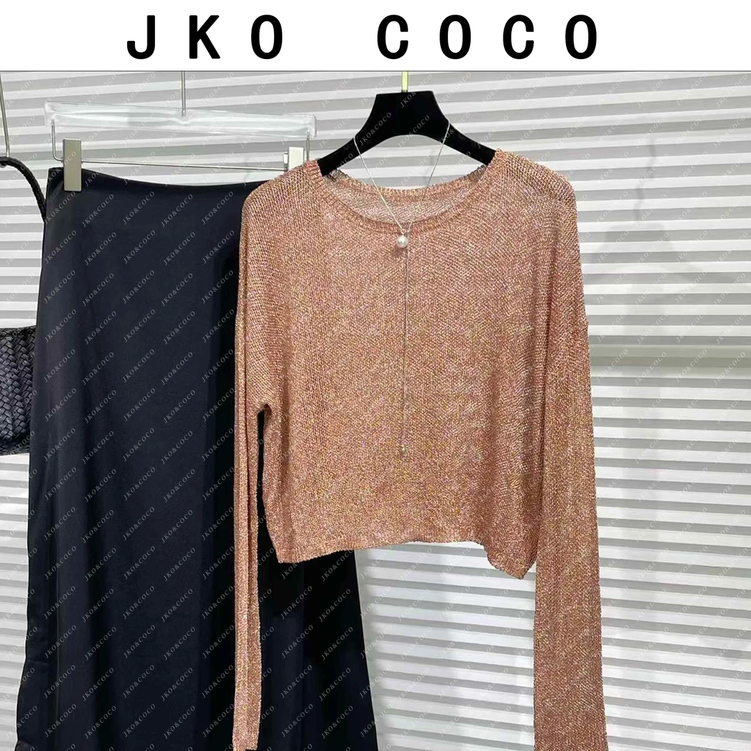 JKO&COCO【金砂流光】意大利水晶纱早秋镂空百搭 针织衫 长袖