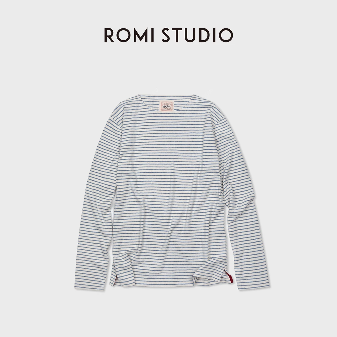ROMI STUDIO索罗娜天丝混纺舒适蓝白条纹长袖上衣 RWCASU6224