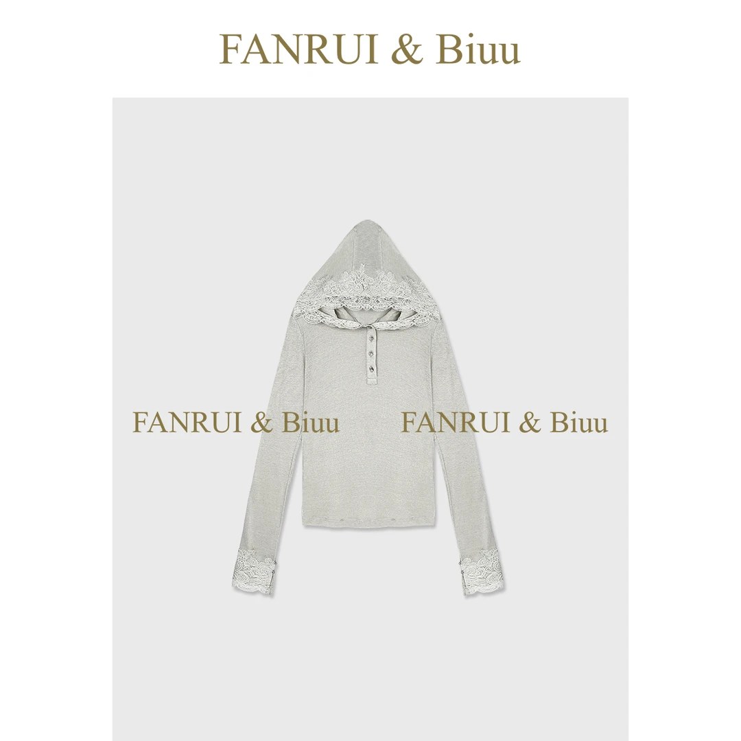 FANRUI/泛芮「贝贝biuu」绣花蕾丝连帽复古洋气百搭显瘦上衣B17792