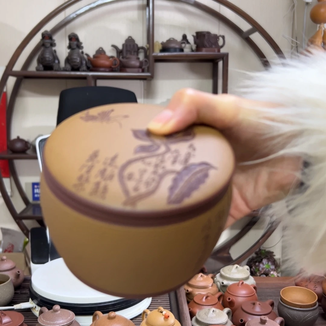 紫砂茶壶茶叶罐两两荷花