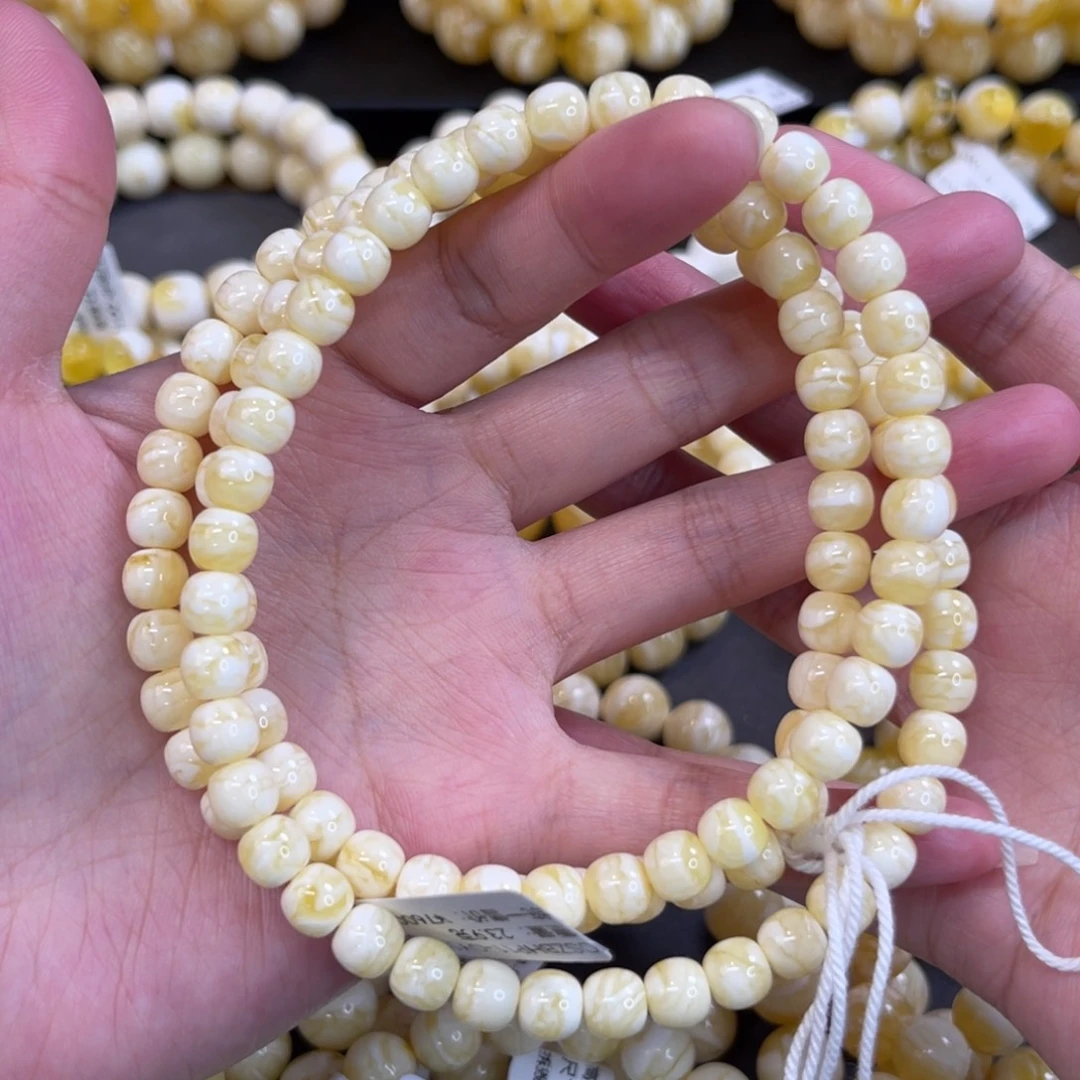 ****肥蜜蜡未镶嵌手链7mm瓷白虎皮老型108