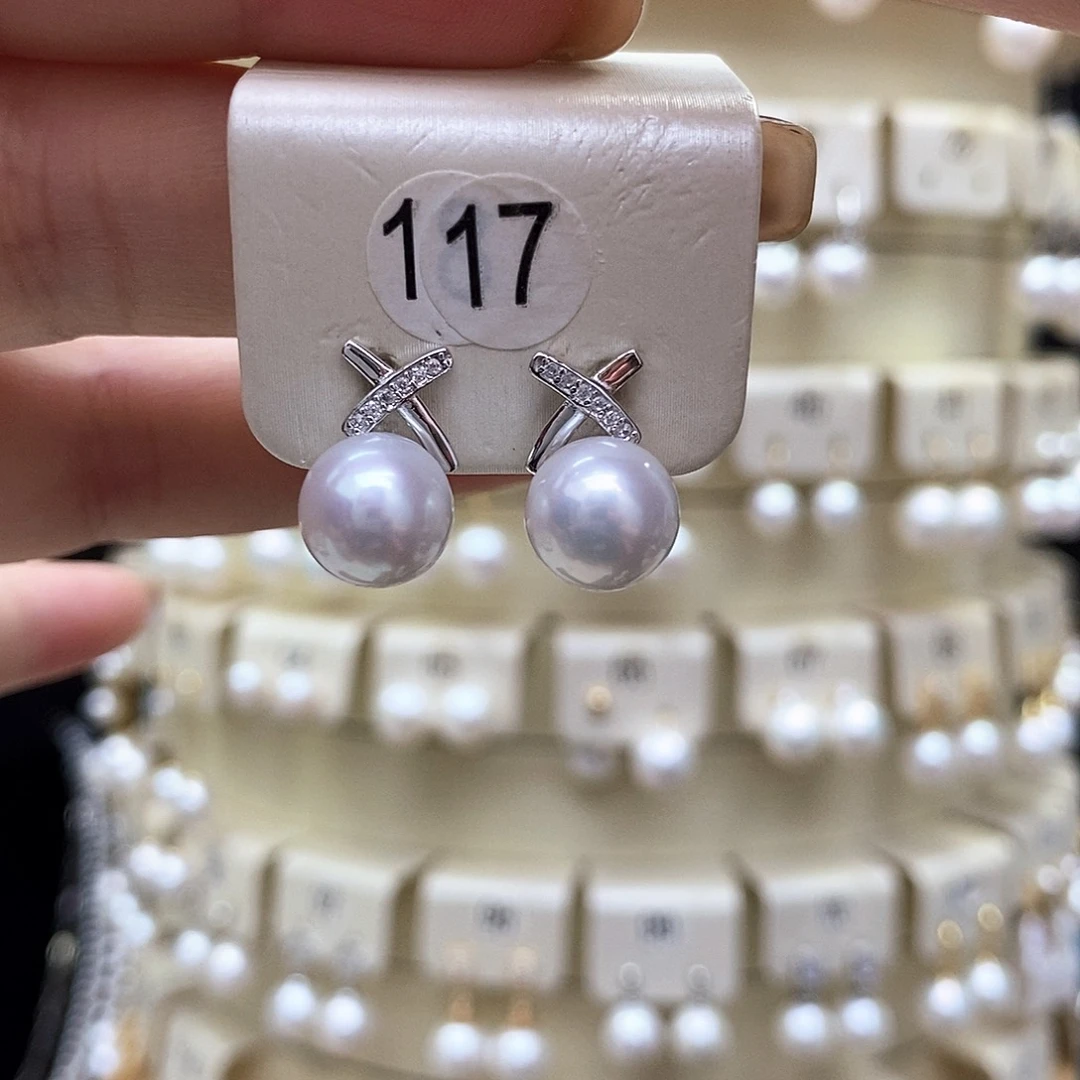 银S925镶嵌淡水珍珠耳饰