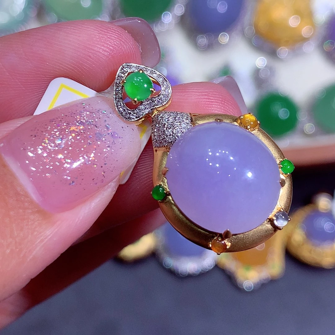 翡翠18K金镶嵌吊坠(不含链)