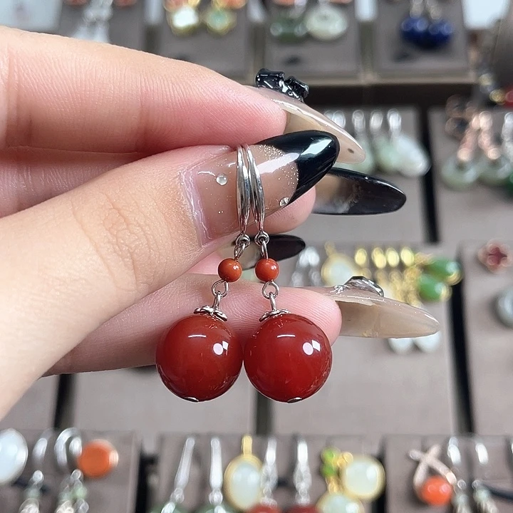 玛瑙/玉髓耳饰银S925镶嵌12左右