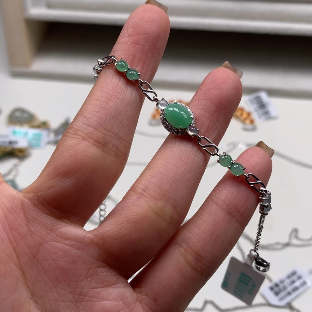 翡翠银S925镶嵌耳饰手链