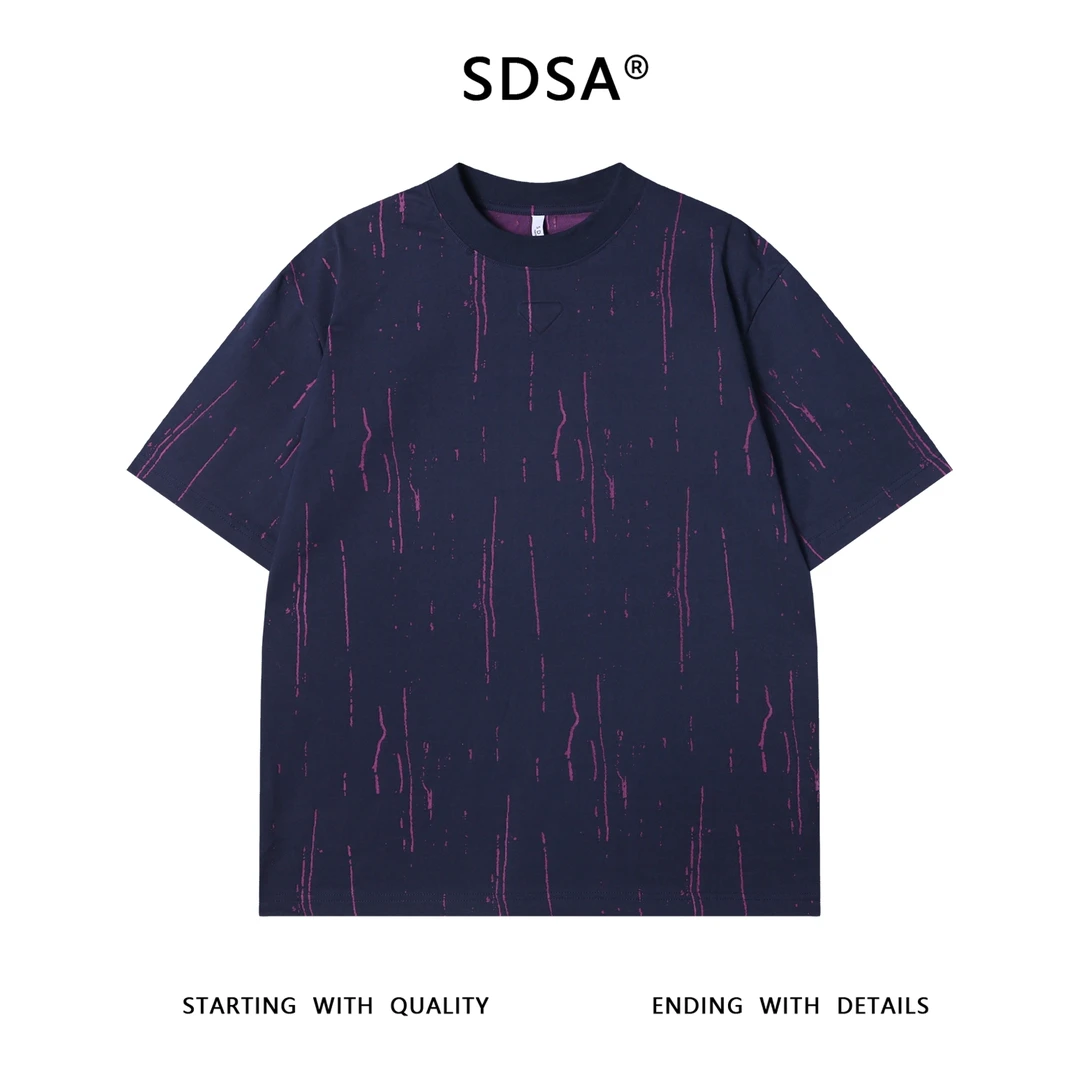 夏季高级感新款男士美式磨破倒三角圆领短袖T恤宽松潮流宽松上衣